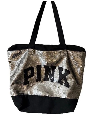 Pink Victoria Secret Black Silver To Gold Sequin Large Tote Bag - Image 1 of 4