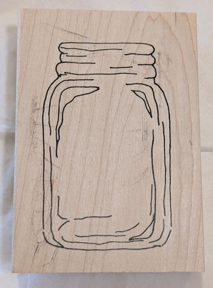 Sello de goma montado en madera JUDITH S-12 - Tarro de albañil - Jarra de vidrio centro recortado EXCELENTE Foto 1 de 4