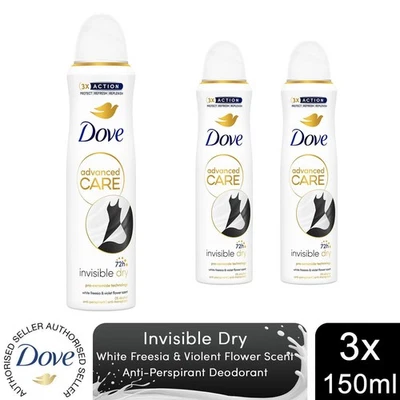 3xDove Anti-Perspirant Advanced Care Invisible Dry 72H Deodorant for Women,150ml - Image 1 of 4