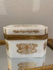 Antique White Opaline Glass Casket Box Gold Detailing