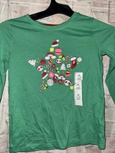 Girl's Kids Cat & Jack Green Glitter Panda Holiday Tree Shirt Size Medium 7/8 - Picture 1 of 1