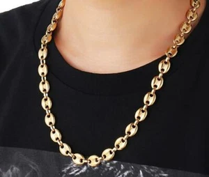 HIP Hop Width 9MM Stainless Steel Gold Coffee Beans Link Chain Necklace bracelet - Picture 1 of 5