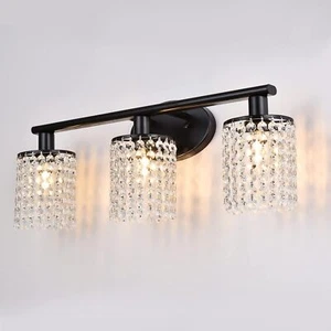 Black Bathroom Light Fixtures 3-Light Crystal Vanity Lights Over Mirror Moder... - Picture 1 of 7