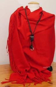 Scarf XXL 100% wool fire red shawl stole shawl pashmina 195cmx 70 new - Picture 1 of 4