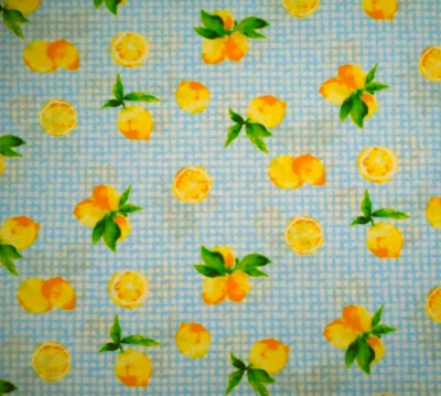 Quilt Fabric 7/8+ Yard Light Yellow Lemons Green Leaf on Blue & White Cotton - Image 1 of 2
