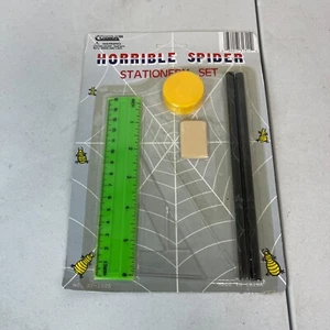 Vintage Spider Stationery Set Ruler & Protractor W/2 Pencils Eraser & Sharpener - Picture 1 of 9