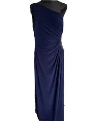 Vestido Azul Oscuro Un Hombro Lentejuelas Cintura Formal Vestido David Novia. Talla 14 Foto 1 de 4