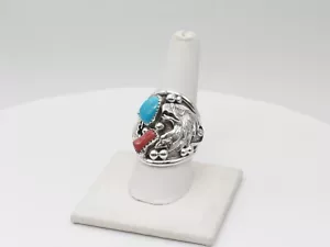 Native American Navajo Handmade Sterling Silver & Multi-Stone Ring Size 9.5 - Picture 1 of 8