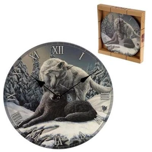 Snow Kisses Wolf Wolves Round Wall Picture Clock Designed UK Lisa Parker - Imagen 1 de 1