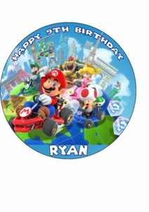 Super Mario | Mario Kart  Personalised  Edible Birthday Cake Topper 7.5" Round - Picture 1 of 1