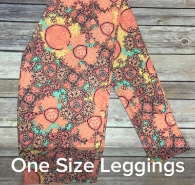 LuLaRoe Colección Mommy and Me OS Leggings Rosa Coral Verde Flores Vides Nuevo con Etiquetas Foto 1 de 2