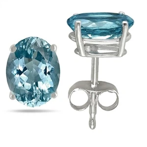 7x5 Oval Shape Aquamarine Earrings in 14k White Gold - Picture 1 of 2