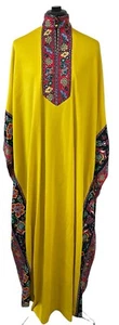 VTG 70's Women's Mrs. Roper Kaftan Muumuu High Neck Yellow Red Floral Batwing OS - Picture 1 of 17