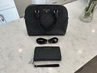 Michael Kors Dark Black Leather Cindy Dome Satchel Handbag Purse & Wallet-Minty