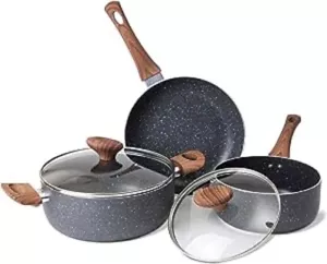 More details for kitchen cookware with lids 5pcs | non-stick marble pots and pans set - nuovva