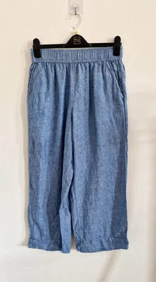 Tahari Linen Trousers Size Small Chambray Pure Linen Ankle Pull On Womens Blue  - Image 1 of 4