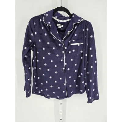 DKNY Womens Sz S Long Sleeve Button Up Pajama Shirt Purple Polka Dot - Image 1 of 3