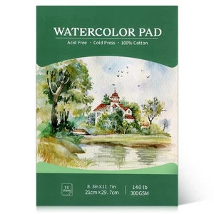 A4 Watercolour Paper Pad - 300 GSM, 15 Sheets Cold Press - Picture 1 of 7