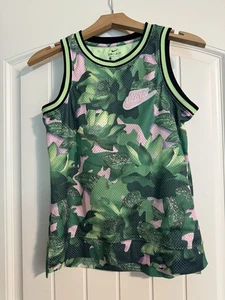 Nike Dri-Fit Boys Hoopfly Basketball Jersey Tank Floral Camo Size L Green Pink - Picture 1 of 6
