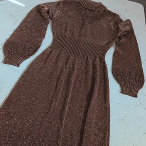 Vintage 70s Stunning WENJILLI Dress 70s Metallic Copper Knit Maxi SZ 9/10 - Picture 1 of 15