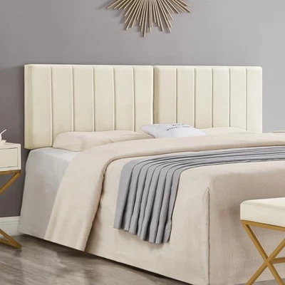  Cream Wall Mounted Vertical Channel Design King Cream-king Headboard - Image 1 of 4