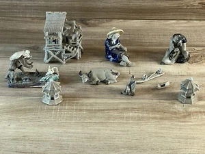 VINTAGE-MINI Chinese Mudman-Figurines-Traditional Artisan-Collectible Set Of 10. - Picture 1 of 23