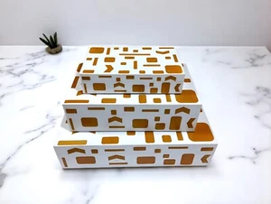 Set of 3 Decorative Bone Inlay Boxes – White & Mustard – Handmade Storage Box - Picture 1 of 5