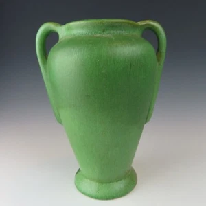 Broadmoor Pottery 7" Matte Green Finish Handled Vase signed PH Genter C. 1933-40 - Picture 1 of 6