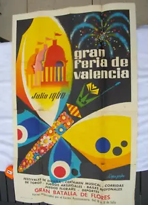 Valencia Spain 1960 Feria Poster Grand Fair Las Fallas 40" x 25" - Picture 1 of 20