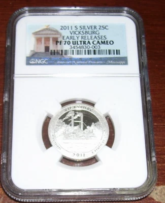 2011-S 25c Silver Vickburg NP Quarter NGC PF70 Ultra Cameo EARLY RELEASE A1 - Image 1 of 4