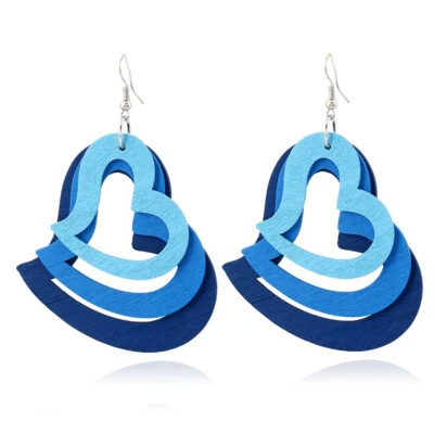 Fashion Women Lady Heart Wooden Boho Dangle Drop Earring - Image 1 of 2