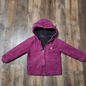 Kids XS Carhartt Fleece Lined Sherpa Jacket Hooded Purple - Picture 1 of 9