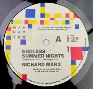 Richard Marx Endless Summer Nights Vinyl Record 7” 45 RPM MH 2066 Manhattan 1988 - Picture 1 of 10