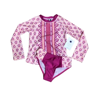 AQUA ET SOL Girl's 2-Piece Rash Guard & Bikini Bottoms Swim Set UPF 50+ Size 4 - Picture 1 of 12