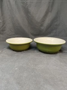 2 Antique Hall China USA Bowls Green With White Inside # 391 & 392 Very Old - Picture 1 of 11