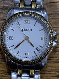 Retro Swiss Tissot C227/327C Date Quartz Ladies 2-Tone Bracelet Watch-27mm-Works - Picture 1 of 4