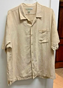 Tommy Bahama Linen & Cotton Short Sleeve Gold Sz Large Aloha Relaxed Shirt - Picture 1 of 3