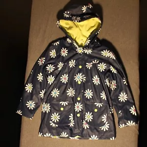 Kinder Regenmantel -- Hatley blau-weiß geblümt, Frottee-gefüttert, Druckknöpfe & Taschen - Bild 1 von 5