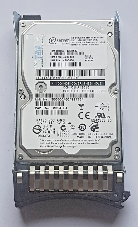 146 GB SAS IBM 43D0632 HUC103014CSS600 10K RPM 64MB HDD 2.5 " Hard Drive+Caddy - Image 1 of 1