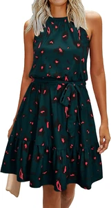 Womens 2025 Summer Dress Halter Wedding Guest Casual Beach Vacation Outfits Belt - Picture 1 of 12