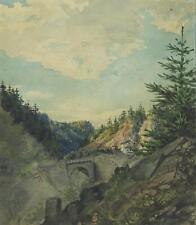 LANDSCHAFTSZEICHNER des 19. Jahrhunderts  - Brücke - Aquarell - 1871