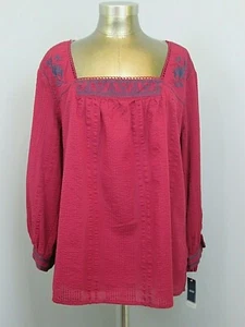 NWT Izod Red Soho Blouse Womens Size XXL Chest 48 Red Embroidered 207-22143 - Picture 1 of 8