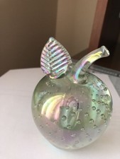 1990 Glass Eye Studio Art Glass APPLE IRIDESCENT Bubble Paperweight Figurine