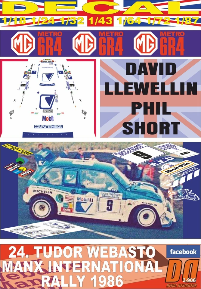 DECAL MG METRO 6R4 D.LLEWELLIN MANX INTER. R. 1986 2nd (06) - Image 1 of 1