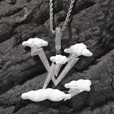 Hip Hop Letters Lightning Cloud Pendant Necklace TopBling 5A Zircon Jewelry - Image 1 of 4