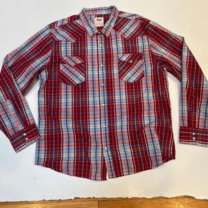 Levi Strauss Pearl Snap Shirt Long Sleeve Red Plaid Western 2XL Cotton Blend - Picture 1 of 11