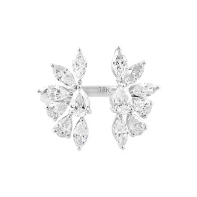 2.18 Ct Marquise Pear Shape Lab Grown CVD Diamond Cuff Ring 14k White Gold Gift - Image 1 of 4