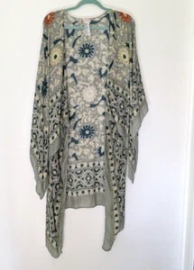 Free People Magic Dance Border Print Kimono Duster Green One Size - Picture 1 of 8