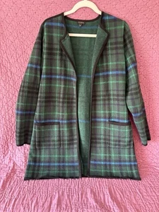 Talbots grün & schwarz karierte vorne offene Strickjacke Jacke mit Taschen Gr. L Damen - Bild 1 von 8