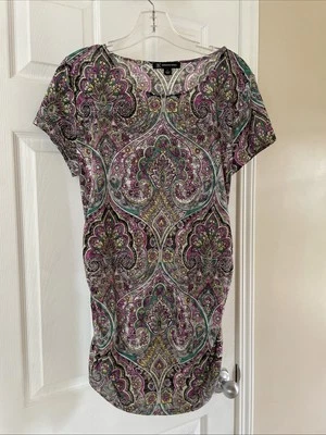 INC International Concepts Women Short sleeve gorgeous Purple Top￼￼ Blouse Sz L - Image 1 of 3